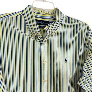 POLO Ralph Lauren men's L/S Blake shirt BLUE YELLOW WHITE Stripe SZ XL Cotton